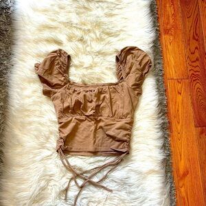 Light brown crop top with drawstring